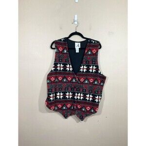VTG Womens Fair Isle Fleece Vest 18/20 Red Black Holidays Christmas Winter 90s